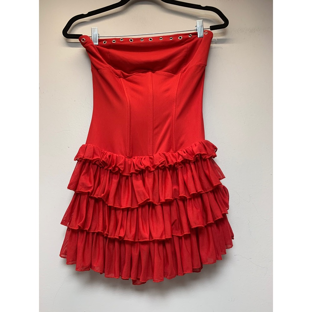 Blanc Clothing Tube Dress Women S Red Excellent Tiered Ruffle Corset Romper Mini